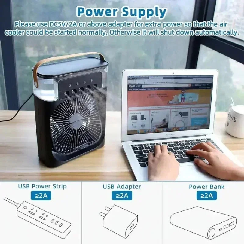 Portable Fan Air Conditioners USB Electric Fan LED Night Light Water Mist Fun 3 in 1 Air Humidifie for Home